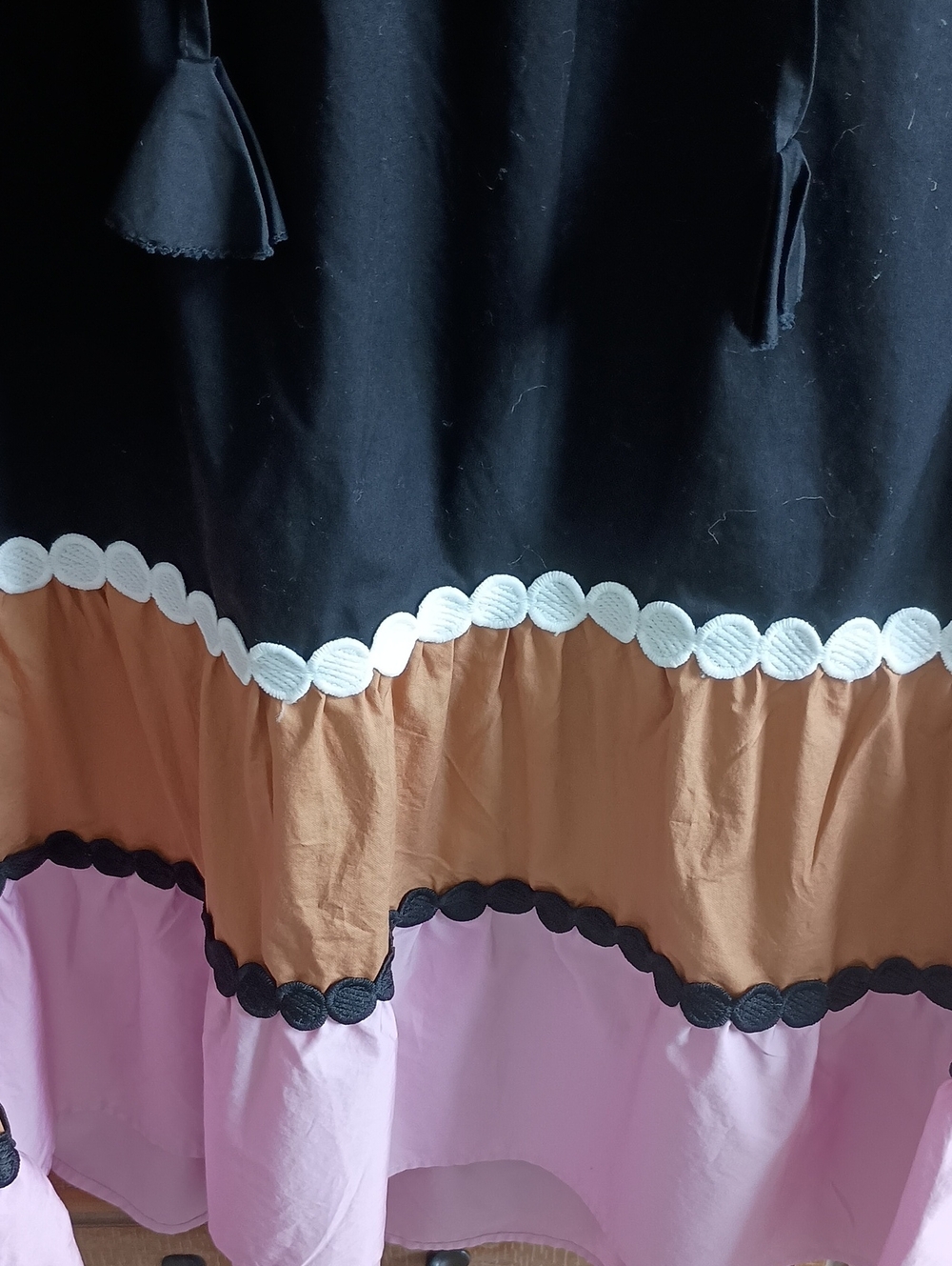 Crosby By Mollie Burch Black, Pink & Tan Tiered Women's Dress with Scallop Trim - Picture 6 of 10